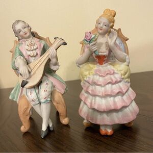 Vintage Andrea S Man with Mandolin & Woman With Flower in Chairs Figurines